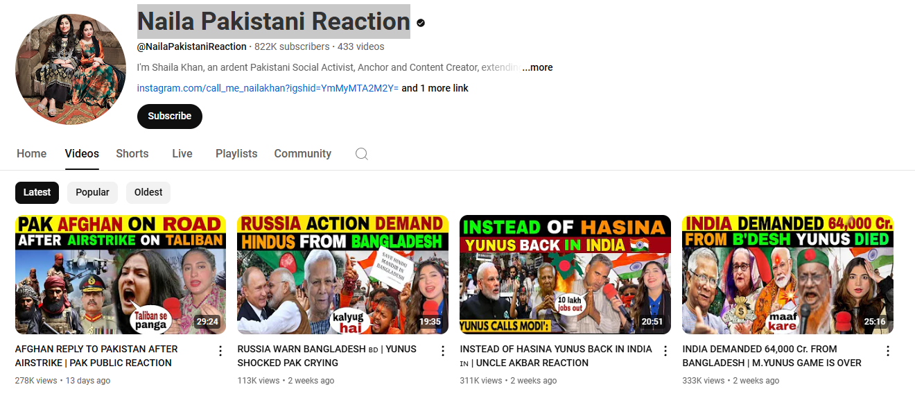 Naila Pakistani Reaction Youtube Channel